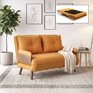 TopMebel Тапициран двуместен диван - легло Cosmo TopMebel в горчичен цвят 133x78x78cm
