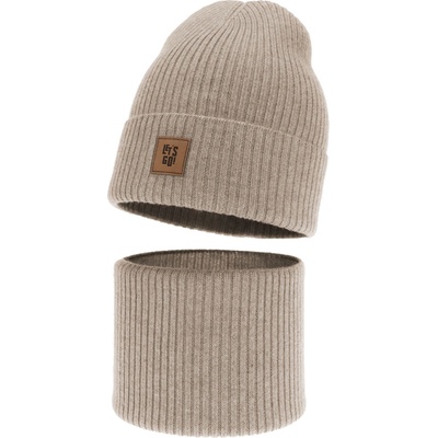 Agbo Chlapčenský merino set čiapka a nákrčník LET’S GO jeseň jar Bežová