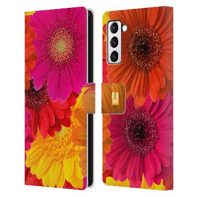 Pouzdro HEAD CASE na mobil Samsung Galaxy S21+ 5G / S21 PLUS 5G květy foto fialová, oranžová GERBERA (Flipové pouzdro, obal pro mobil Samsung Galaxy S21+ 5G / S21 PLUS 5G květy foto fialová, oranžová