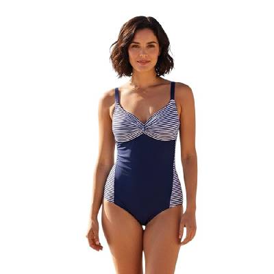 Цял бански в синьо и райе