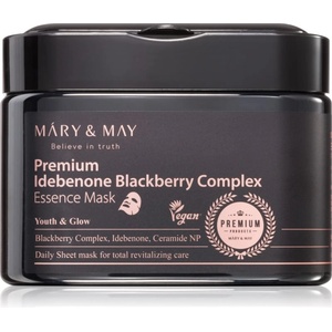 Mary&May Premium Idebenone Blackberry Complex Essence Mask хидратираща платнена маска със стягащ ефект голяма опаковка 20 бр