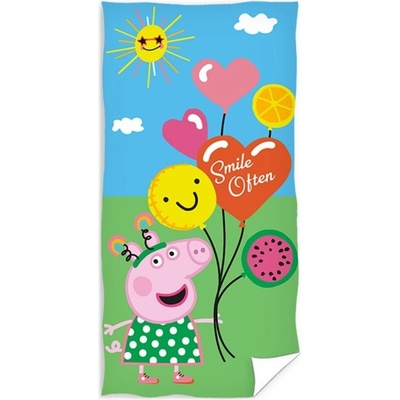 Carbotex bavlněná plážová osuška 70 x 140 cm Prasiatko Peppa s balónikmi 100% bavlna froté s gramážou 300 gr./m²