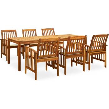 vidaXL 3058090 7 Piece Garden Dining Set with Cushions Solid Acacia Wood (45963+2x312129) (3058090)