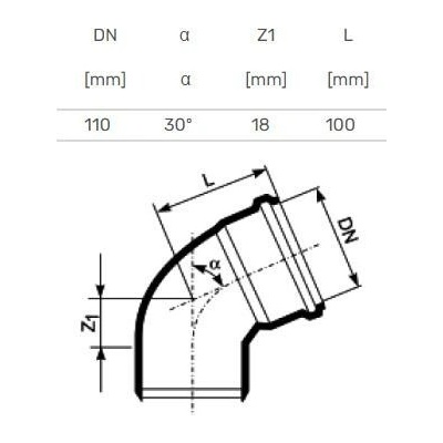 Vnitřní kanalizační koleno HTplus, O 110 mm, 30°