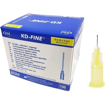 KD-FINE Injekčná ihla30 G 0,30 x 4 mm žltá 100 ks