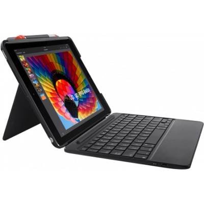 Logitech Slim Combo - безжична клавиатура, с кейс и поставка за iPad 6 (2018), iPad 5 (2017) (тъмносив)