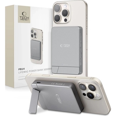 Tech-Protect Преносима батерия Powerbank Tech-Protect PB14 LifeMag MagSafe 5000 mAh - сив (5906302362783)
