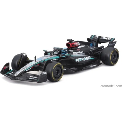 Bburago Mercedes gp F1 W15 Eq Performance Team Amg Petronas Motorsport N 63 Season 2024 George Russell With Pilot And Showcase Černá Stříbrná Zelená 1:43