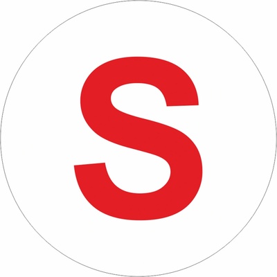 Suchovod, symbol "S" - samolepící fólie Materiál: Samolepící fólie, Rozměry značení: Ø 20 cm