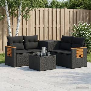 vidaXL Комплект дивани 6 бр. Черно 55 x 55 x 37 см Полиротан и стомана (3447652)
