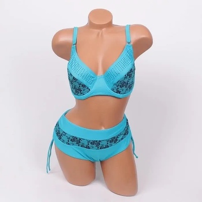 Бански в син цвят с бродерия и малки блестящи камъчета - чашка d