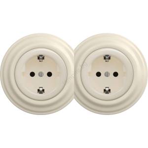 Reblig - Двойна ретро розетка за дома с рамка SCHUKO 230V бежова (RG0135C)