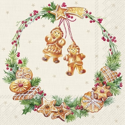 IHR Servítky veľké Cookie Wreath 33 x 33 cm