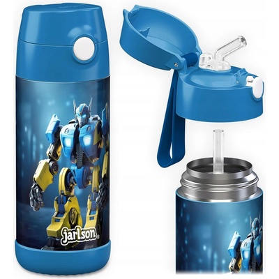 Jarlson Charli dětská termoláhev s brčkem 350 ml robotická