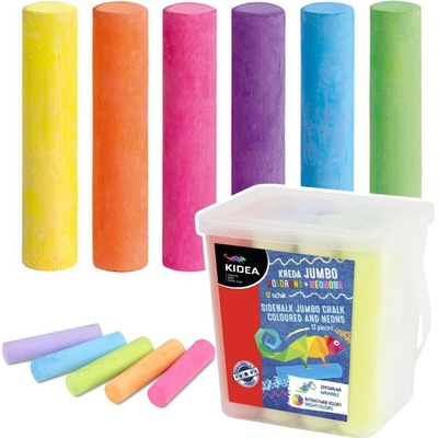 KIDEA Chodníkové křídy barevné a neonové JUMBO v kyblíku 20ks