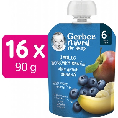Gerber Natural kapsička jablko borůvka banán 16 x 90 g
