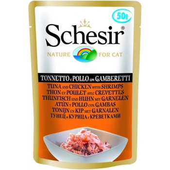 Schesir - Пауч за израснали котки с месо от риба тон, пиле и скариди 50 гр