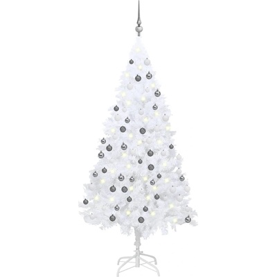 vidaXL Umělý vánoční stromek s LED a sadou koulí bílý 180 cm PVC