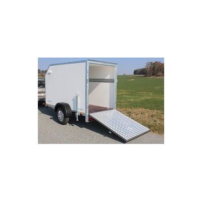 Přívěsný vozík Tomplan překližkový skříňový TFDS 250.01 1300kg rampa