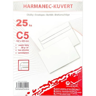 Harmanec K Poštové obálky C5 samolepiace, 25 ks