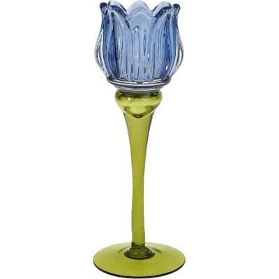 Werner Voss Sklenený svietnik Tulipán 21,5 cm modrá