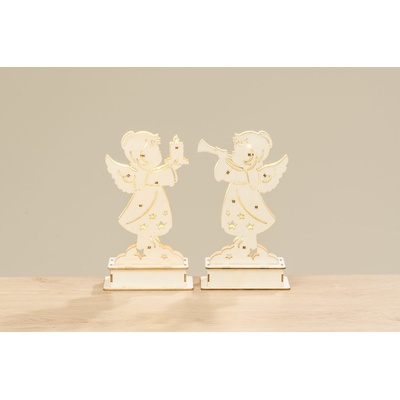 Dřevěný anděl Eleonor s LED osvětlení natural 21x12x7,5 cm