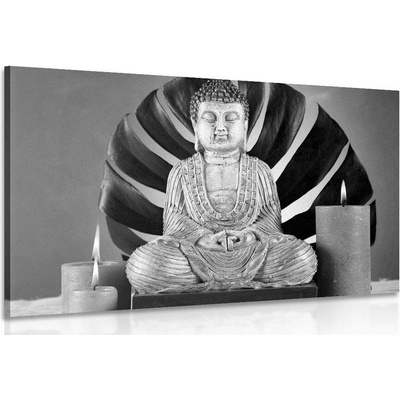 Obraz Budha s relaxačním zátiším v černobílém provedení - 40x30