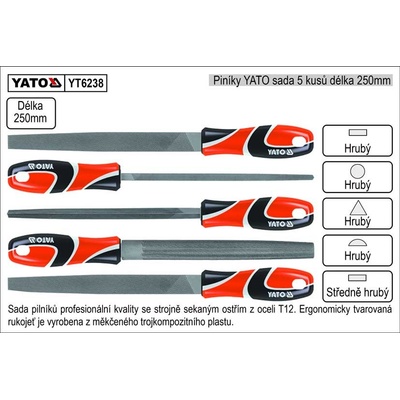 Pilníky YATO délka 250mm sada 5 kusů