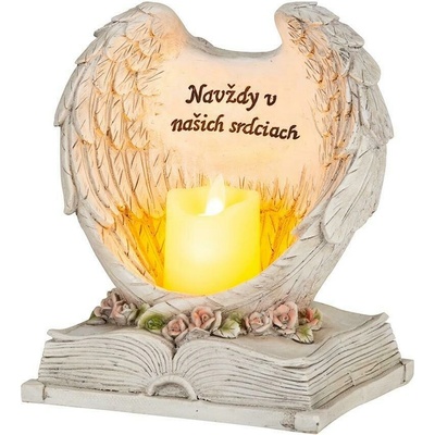 MagicHome Dekorácia Anjelské krídla na knihe so sviečkou 1xLED polyresin na hrob 18x13,5x20 cm