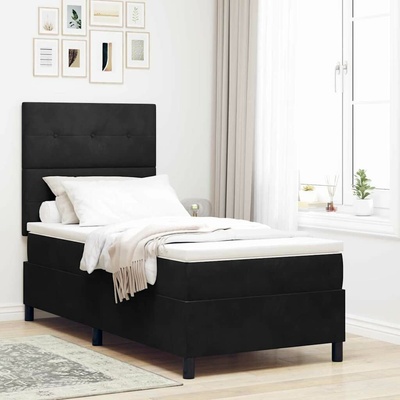 Postel s boxspringem s čelo Černý 190 x 90 cm samet