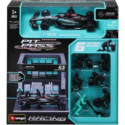 Bburago Formula 1 Pit Pass-Mercedes AMG Petronas W15 Team 63 George Russel 1:43