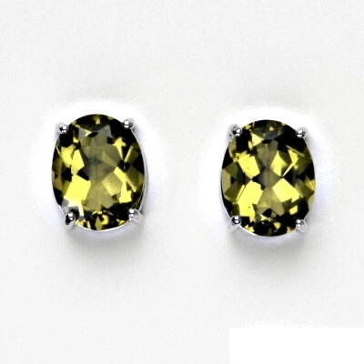 Čištín Zlaté náušnice, přírodní olivový křemen 10x8 mm ,bílé i žluté zlato - NŠ 1242