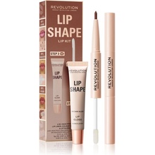 Makeup Revolution Lip Shape Kit Brown Nude kontúrovacia ceruzka na pery 2 v 1 0,2g+1,5 ml + Brown Nude žiarivý lesk na pery 9 ml