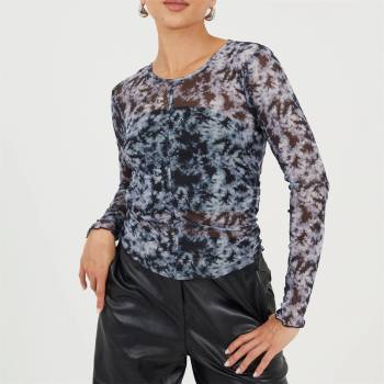 Brave Soul Тениска Brave Soul Women's Mesh Long Sleeve T-Shirt - Black/White