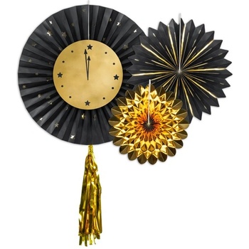 PartyDeco Декоративни Ветрила "Новогодишен Часовник" (1Пакет/3 Бр. )