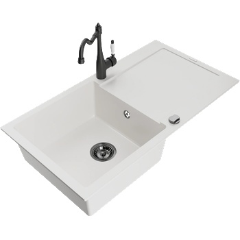 Mexen Leo гранитна мивка с 1 отделение и изтичане и кухненски смесител Carla, бял - 6501-20-670700-70 (6501-20-670700-70)