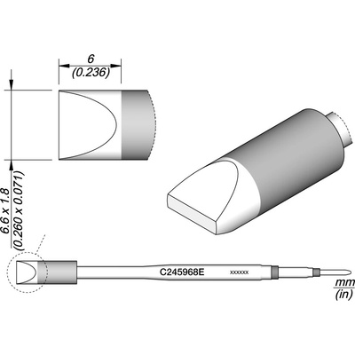JBC C245968E – pájecí hrot ve tvaru dláta 6,6 × 1,8 mm E