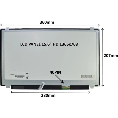 LCD PANEL 15, 6" HD 1366x768 40PIN MATNÝ / ÚCHYTY HORE A DOLE 77044552
