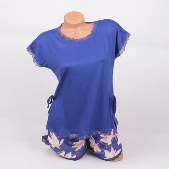 Image 1 of Дамска пижама в синьо с дантела и цветя