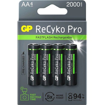 GP Batteries Акумулаторна батерия GP RECYKO + PRO Fast Flash, AA, 1.2V, 2100mAh, NiMH, 4бр (BR-210AAHCF-APCEB4)