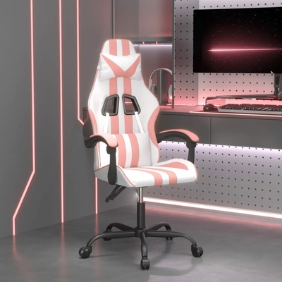 vidaXL Herní židle otočná bílá a růžová umělá kůže