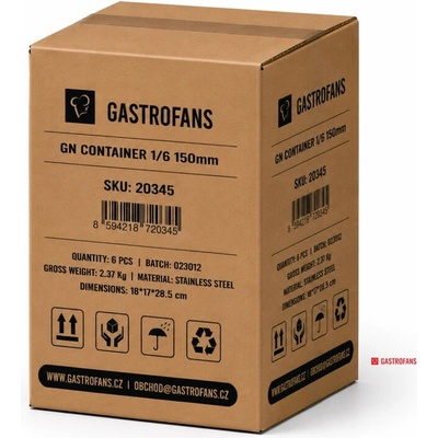 Gastrofans 6x gastronádoba 1/6 GN 150 mm, nerezová, plná