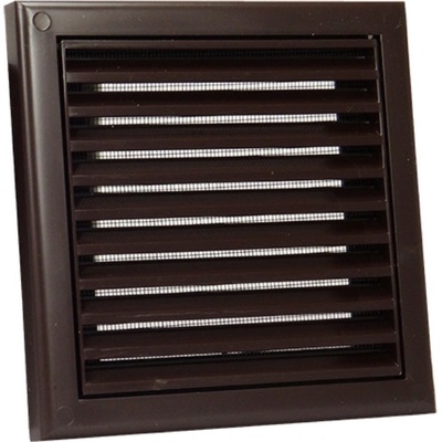 Dalap Кафява вентилационна PVC решетка без фланец с фиксирани жалузи и мрежа 204x204 мм (9709)