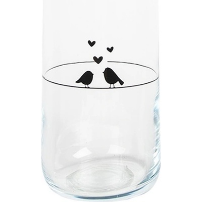 Clayre & Eef Skleněná karafa s ptáčky a srdíčky Love Birds 9 x 25 cm 1000 ml