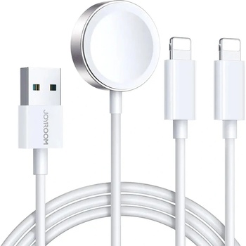 JOYROOM 3в1 кабел Joyroom S-IW007, USB-A към магнитно зарядно устройство, 2х Lightning, 1.2m, бял (S-IW007 White)