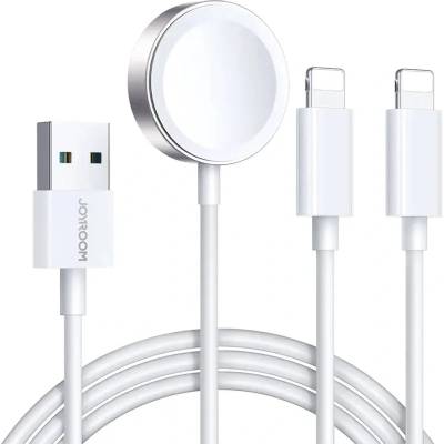 JOYROOM 3в1 кабел Joyroom S-IW007, USB-A към магнитно зарядно устройство, 2х Lightning, 1.2m, бял (S-IW007 White)