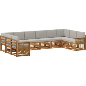 vidaXL Комплект дивани за открито 7 бр. Натурално и светлосиво (3384897)