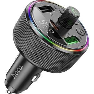 hoco. E82 Bluetooth FM предавател за кола, зарядно устройство, 2 USB гнезда v5.3, LED дисплей, ЧЕРНО (E82)