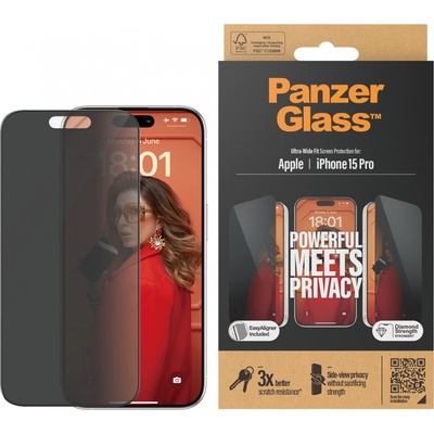 Panzer Стъклен протектор PanzerGlass за Apple iPhone 15 Pro UWF Privacy wA