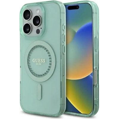 GUESS Калъф Guess IML Rhinestones MagSafe за iPhone 16 Pro - зелен (3666339305925)